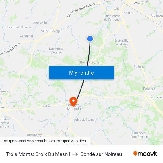 Trois Monts: Croix Du Mesnil to Condé sur Noireau map