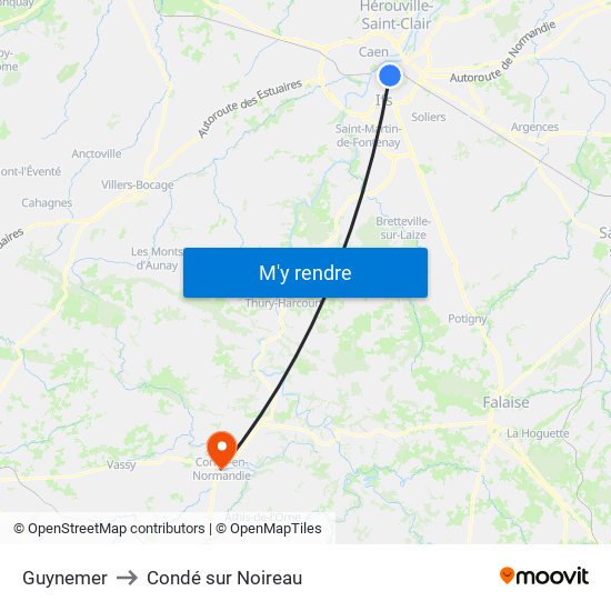 Guynemer to Condé sur Noireau map