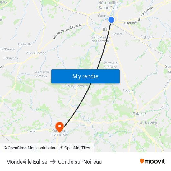 Mondeville Eglise to Condé sur Noireau map