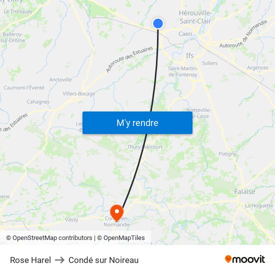 Rose Harel to Condé sur Noireau map