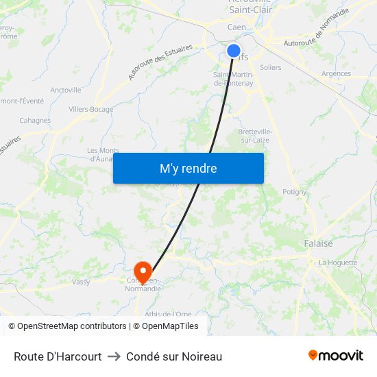 Route D'Harcourt to Condé sur Noireau map