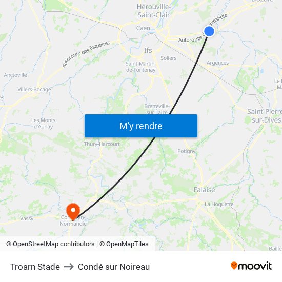 Troarn Stade to Condé sur Noireau map