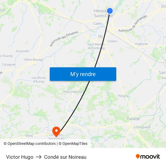 Victor Hugo to Condé sur Noireau map
