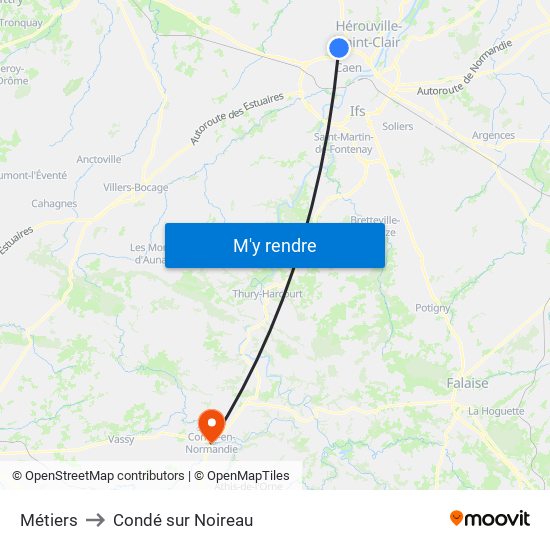 Métiers to Condé sur Noireau map