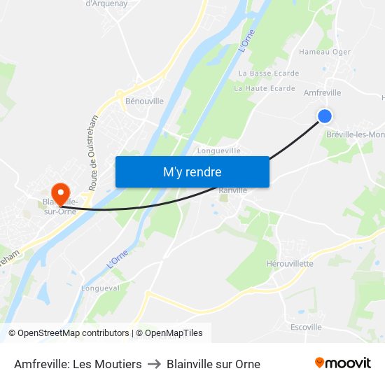 Amfreville: Les Moutiers to Blainville sur Orne map