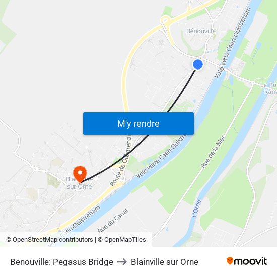 Benouville: Pegasus Bridge to Blainville sur Orne map