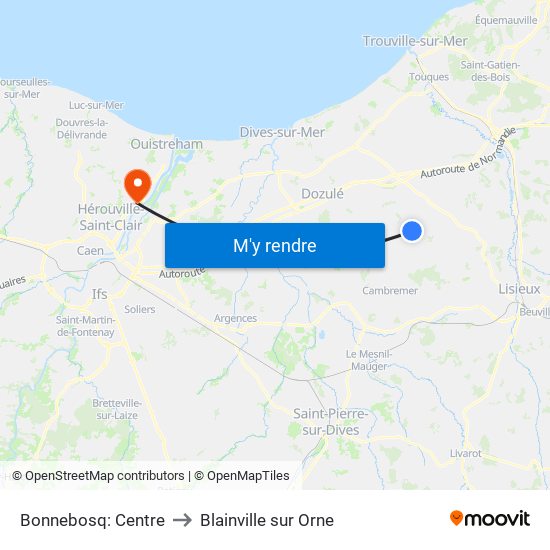 Bonnebosq: Centre to Blainville sur Orne map