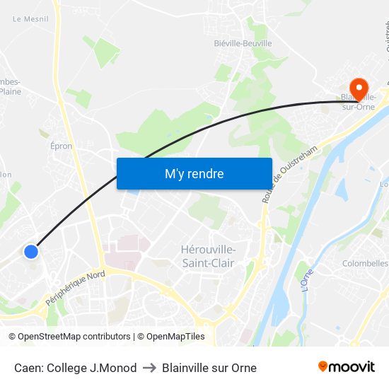 Caen: College J.Monod to Blainville sur Orne map