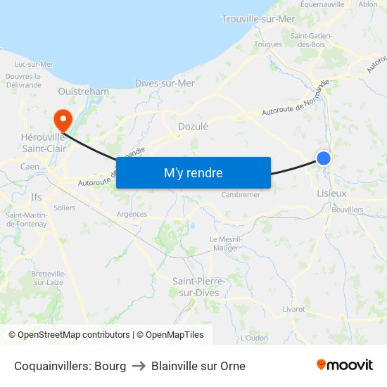 Coquainvillers: Bourg to Blainville sur Orne map