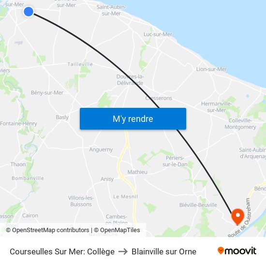 Courseulles Sur Mer: Collège to Blainville sur Orne map