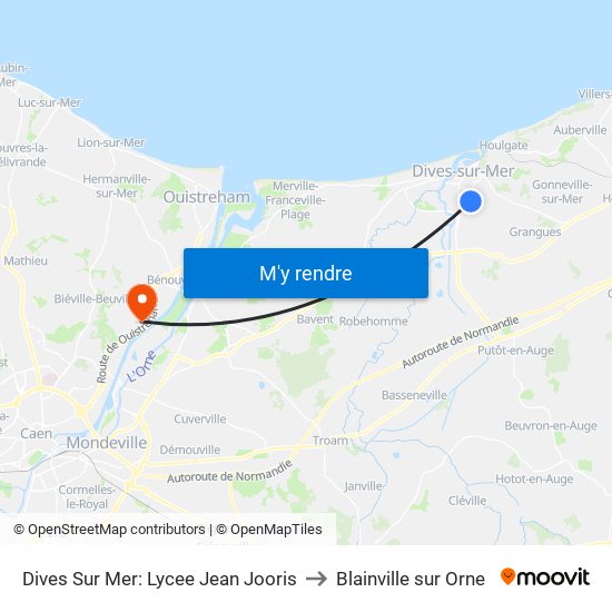 Dives Sur Mer: Lycee Jean Jooris to Blainville sur Orne map