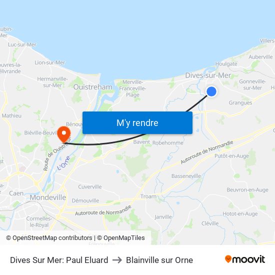 Dives Sur Mer: Paul Eluard to Blainville sur Orne map