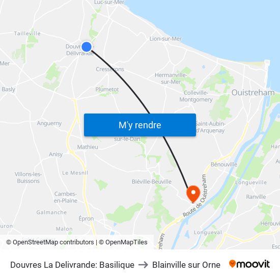 Douvres La Delivrande: Basilique to Blainville sur Orne map
