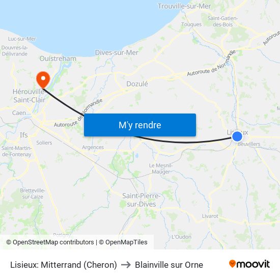 Lisieux: Mitterrand (Cheron) to Blainville sur Orne map