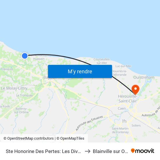 Ste Honorine Des Pertes: Les Divettes to Blainville sur Orne map