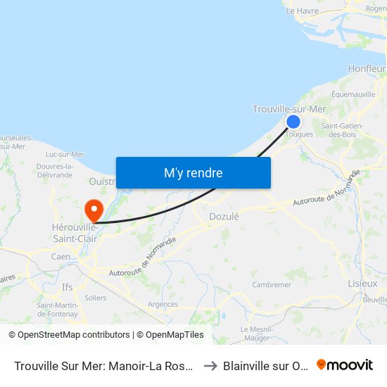 Trouville Sur Mer: Manoir-La Roseraie to Blainville sur Orne map