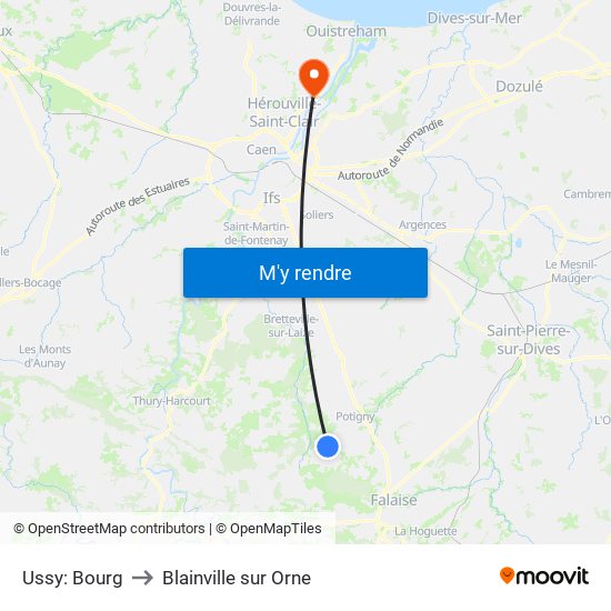 Ussy: Bourg to Blainville sur Orne map