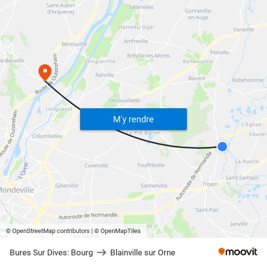 Bures Sur Dives: Bourg to Blainville sur Orne map