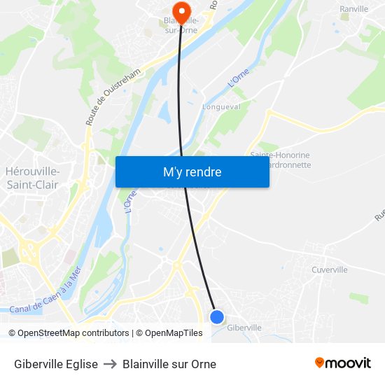 Giberville Eglise to Blainville sur Orne map