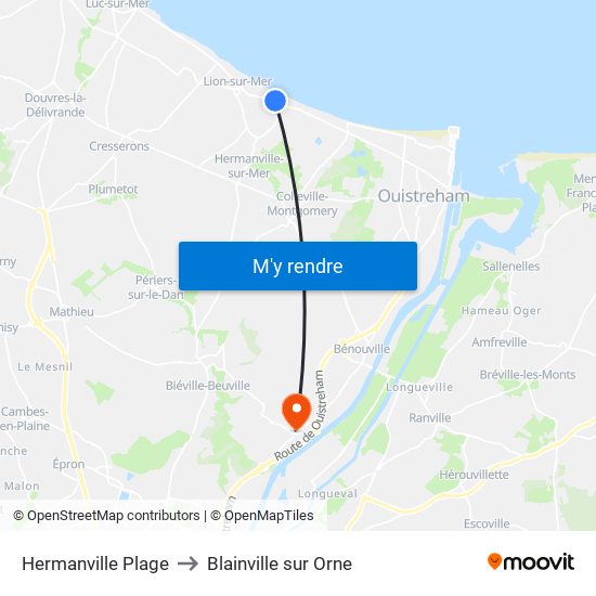 Hermanville Plage to Blainville sur Orne map