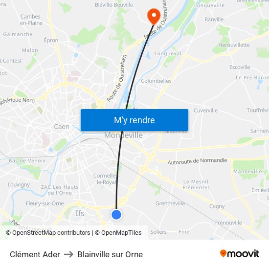 Clément Ader to Blainville sur Orne map