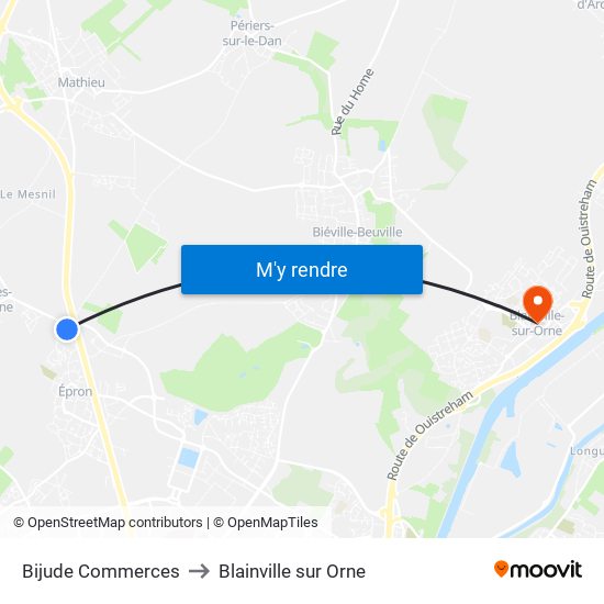 Bijude Commerces to Blainville sur Orne map