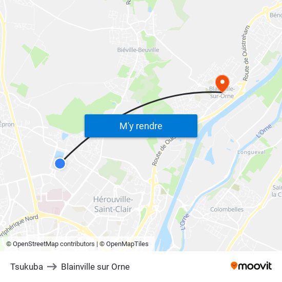 Tsukuba to Blainville sur Orne map
