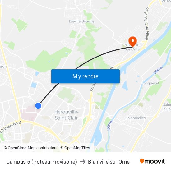 Campus 5 (Poteau Provisoire) to Blainville sur Orne map