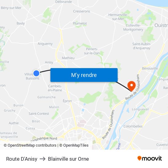 Route D'Anisy to Blainville sur Orne map