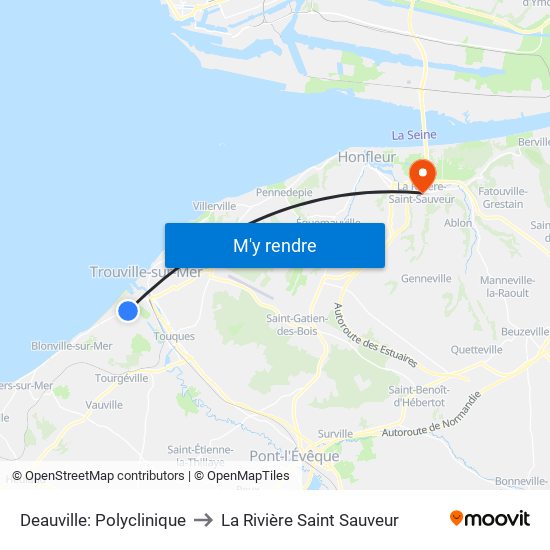 Deauville: Polyclinique to La Rivière Saint Sauveur map