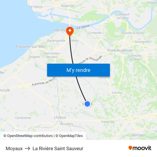 Moyaux to La Rivière Saint Sauveur map