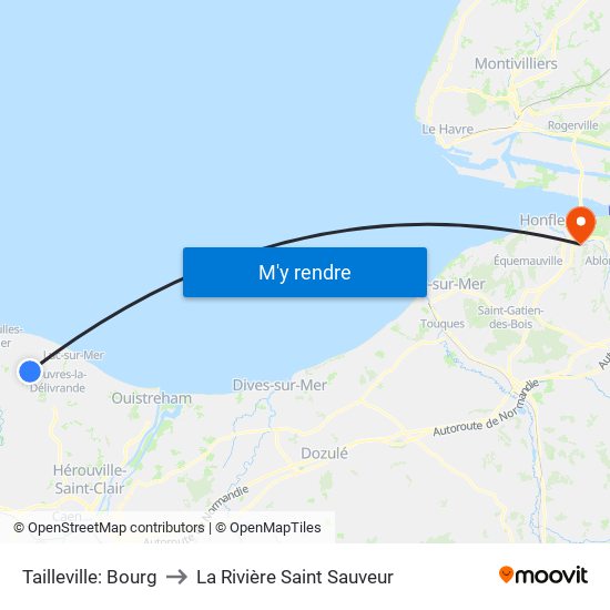 Tailleville: Bourg to La Rivière Saint Sauveur map