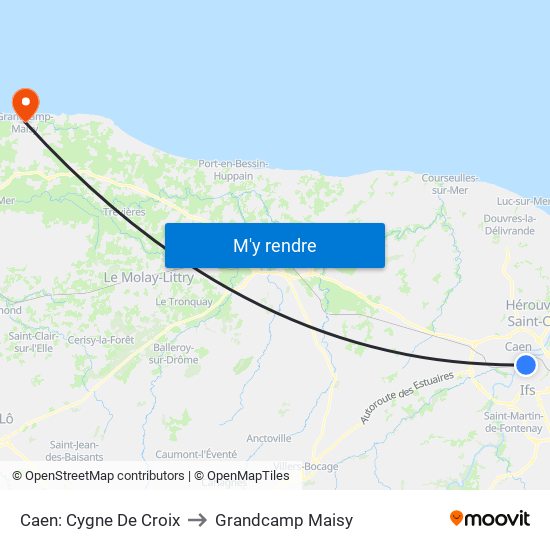 Caen: Cygne De Croix to Grandcamp Maisy map
