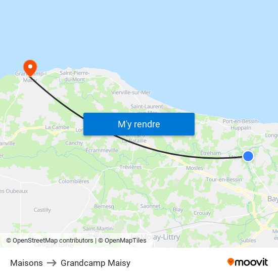 Maisons to Grandcamp Maisy map