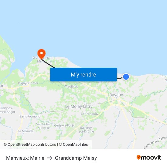 Manvieux: Mairie to Grandcamp Maisy map