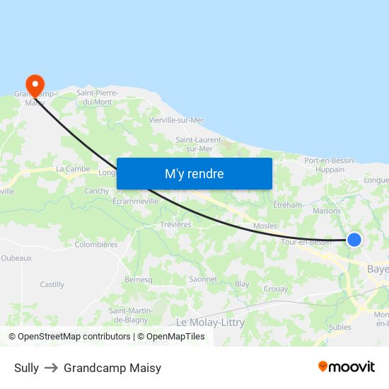 Sully to Grandcamp Maisy map