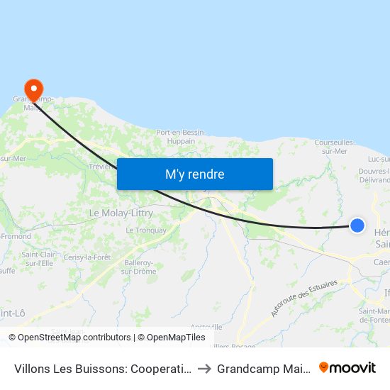 Villons Les Buissons: Cooperative to Grandcamp Maisy map