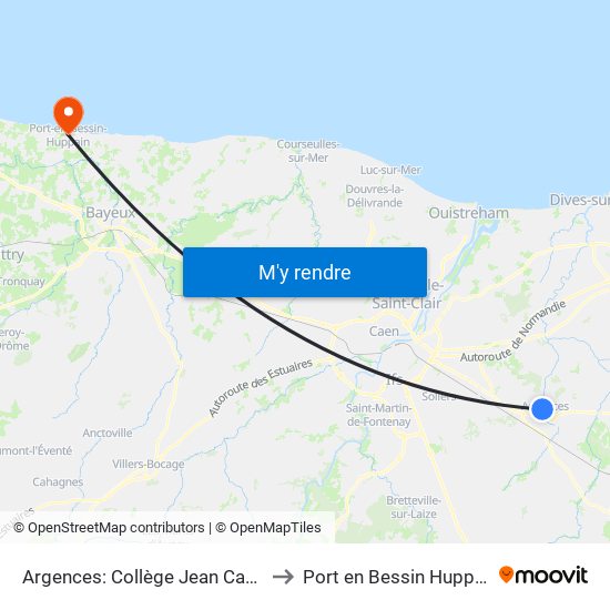 Argences: Collège Jean Castel to Port en Bessin Huppain map