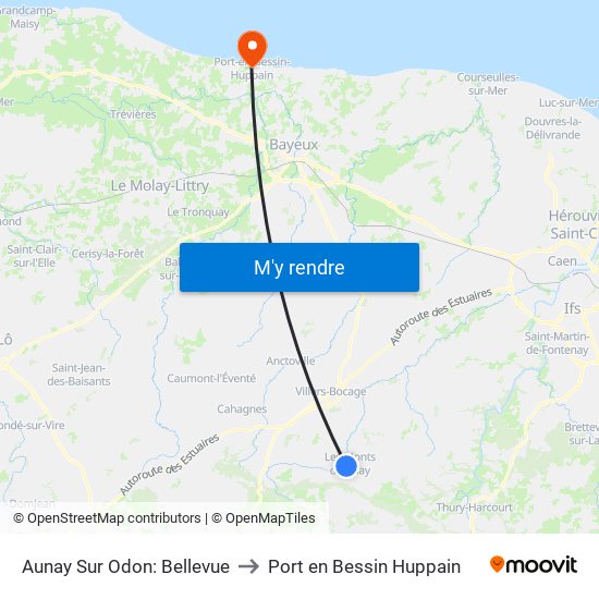 Aunay Sur Odon: Bellevue to Port en Bessin Huppain map