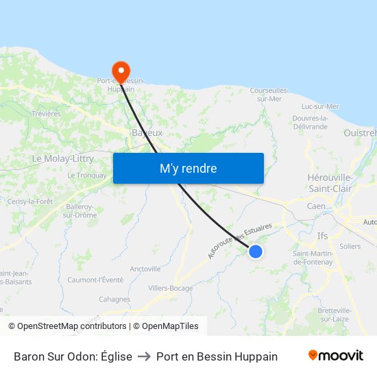 Baron Sur Odon: Église to Port en Bessin Huppain map