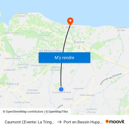 Caumont L'Evente: La Tringale to Port en Bessin Huppain map