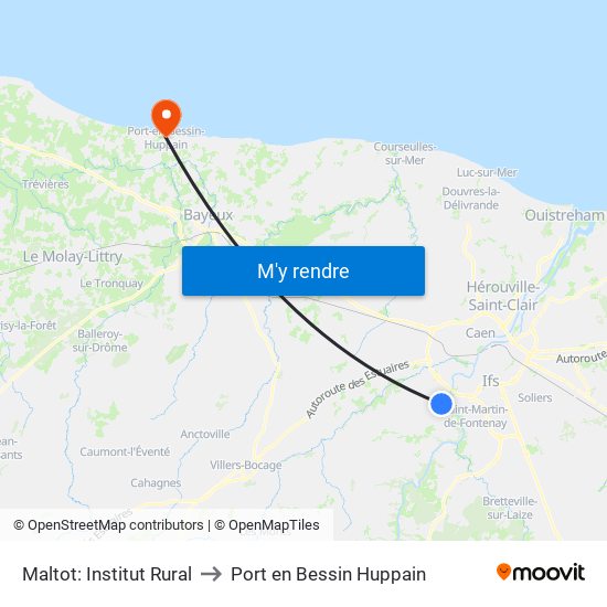 Maltot: Institut Rural to Port en Bessin Huppain map