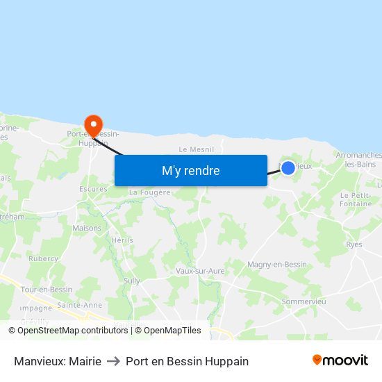 Manvieux: Mairie to Port en Bessin Huppain map