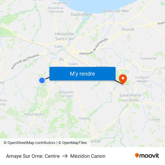Amaye Sur Orne: Centre to Mézidon Canon map