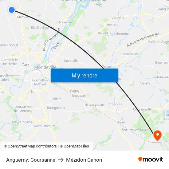 Anguerny: Coursanne to Mézidon Canon map