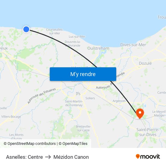Asnelles: Centre to Mézidon Canon map