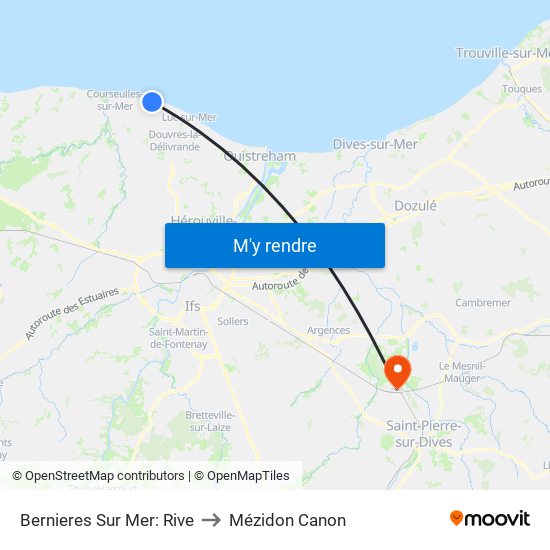 Bernieres Sur Mer: Rive to Mézidon Canon map