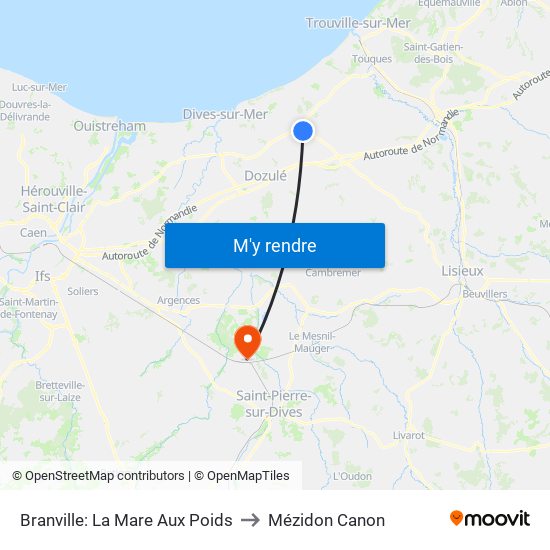 Branville: La Mare Aux Poids to Mézidon Canon map