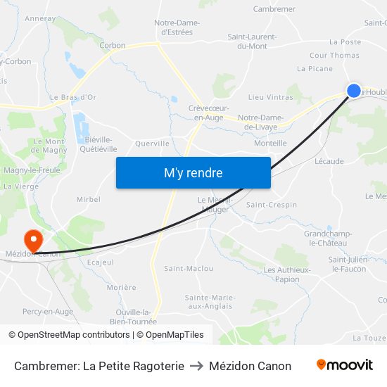 Cambremer: La Petite Ragoterie to Mézidon Canon map