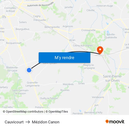 Cauvicourt to Mézidon Canon map